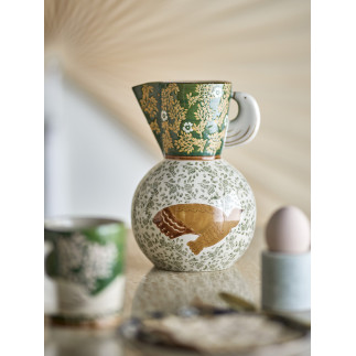 Pichet carafe gres peint oiseaux colombes fleurs Bloomingville Hezha