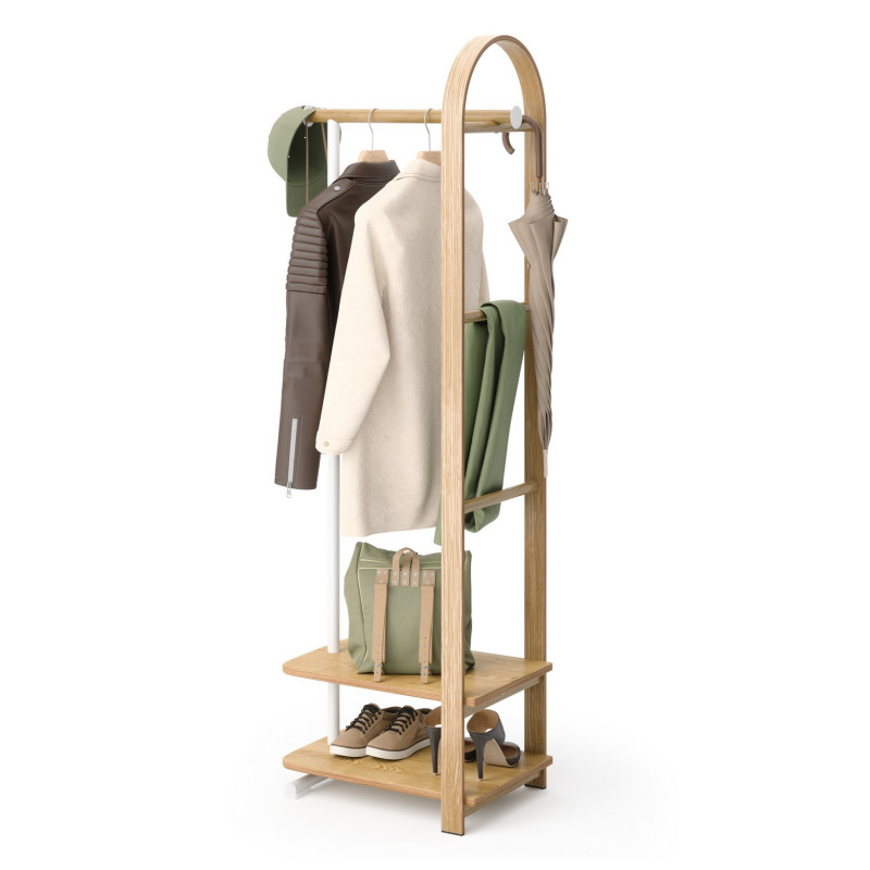 Portant vetements meuble entree chic bois etageres Umbra Bellwood