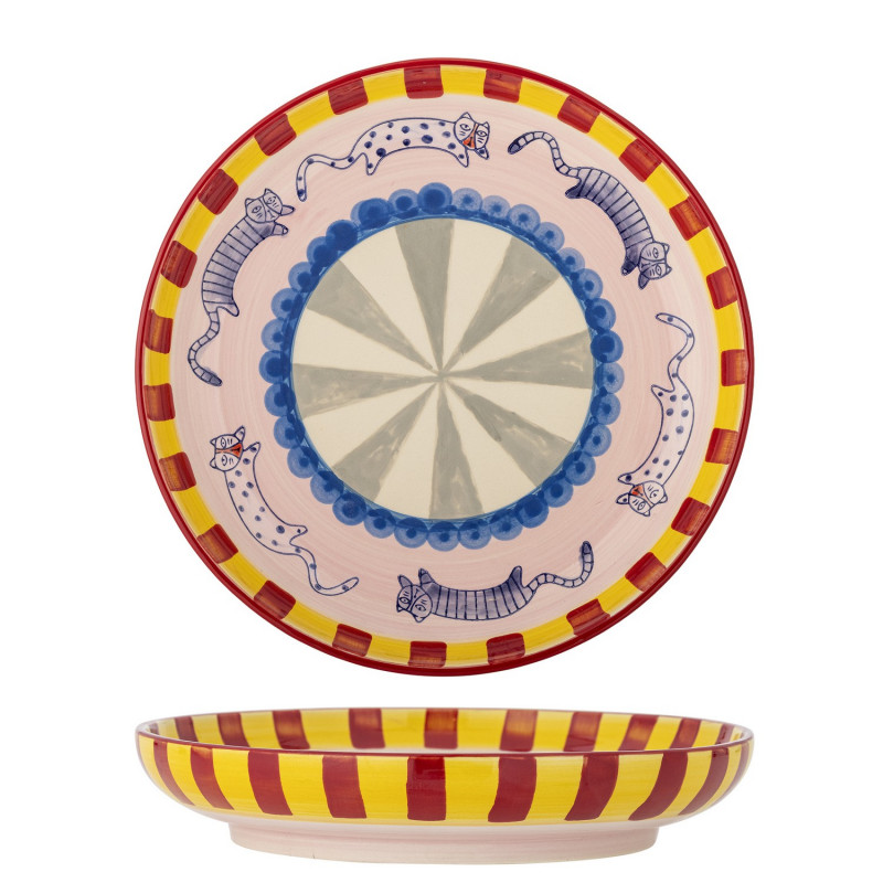 Plat rond gres peint motif chats multicolore Bloomingville Missy