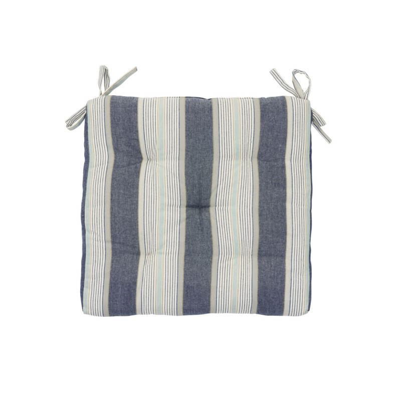 Galette de chaise carree coton bleu rayures Madam Stoltz