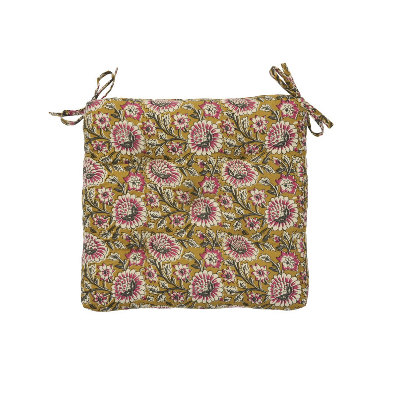 Galette de chaise carree coton imprime floral colore Madam Stoltz
