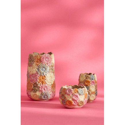 Cache pot gres multicolore motif fleurs ib laursen