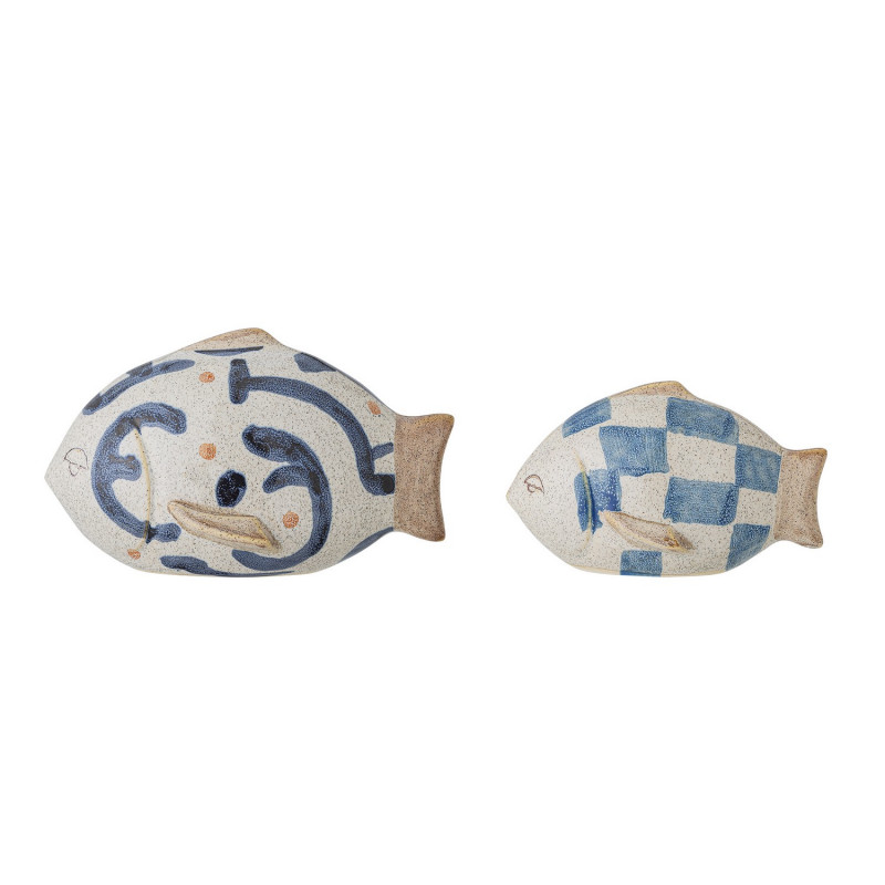 Sculptures poissons gres peint Bloomingville Eviaya set de 2