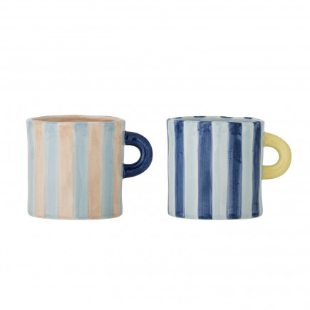 Tasses gres peint rayures multicolores Bloomingville Phoenix set de 2