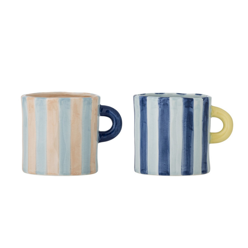 Tasses gres peint rayures multicolores Bloomingville Phoenix set de 2