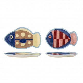 Assiettes poissons gres peint ludique Bloomingville Willy set de 2