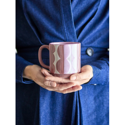 Tasses gres peint relief graphique rose Bloomingville Saul set de 4