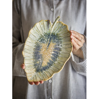 Assiette plat de presentation feuille gres Bloomingville Dorreen