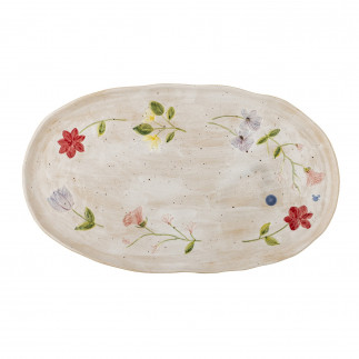 Plat de service ovale gres peint floral Bloomingville Camilla