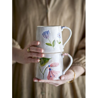 Grand mug gres peint fleurs bucolique artisanal Bloomingville Camilla set de 2