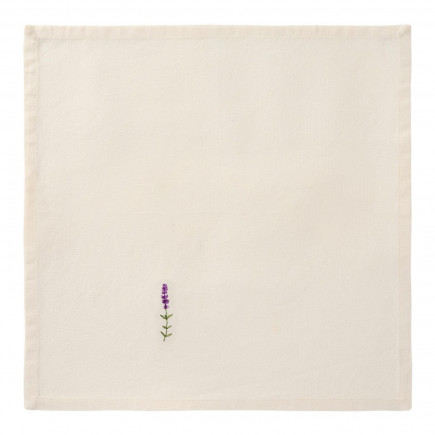 Serviette de table coton brode fleur lavande IB Laursen FLORA