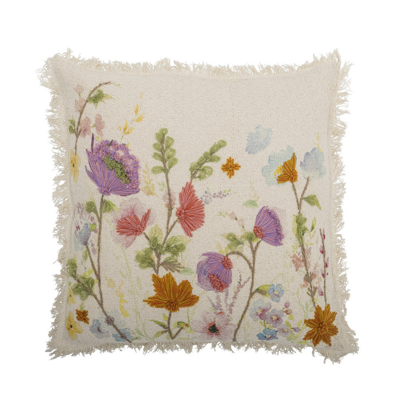 Coussin decoratif fleurs brodees Bloomingville Pogni