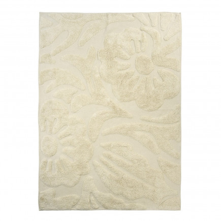 Tapis tufte blanc creme ivoire fleurs relief Madam Stoltz