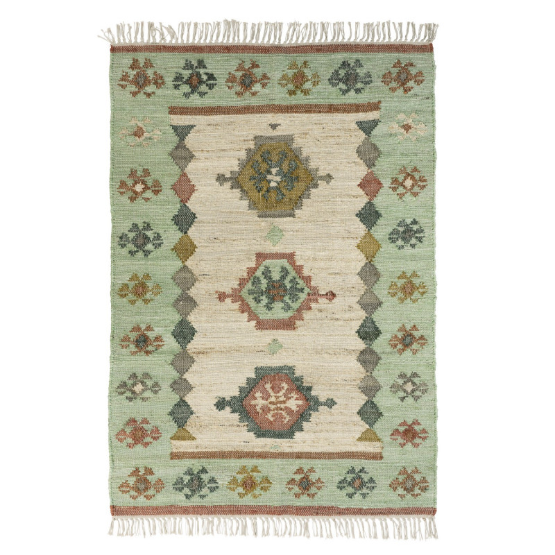 Tapis tisse jute coton vert boheme Madam Stoltz