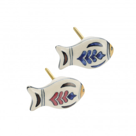 Boutons de meuble poisson peint ceramique Madam Stoltz set de 2