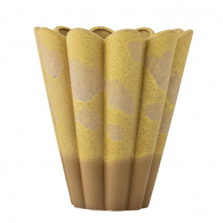 Vase ondule sculptural gres jaune Bloomingville PENN