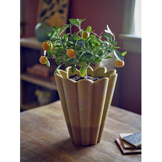 Vase ondule sculptural gres jaune Bloomingville PENN