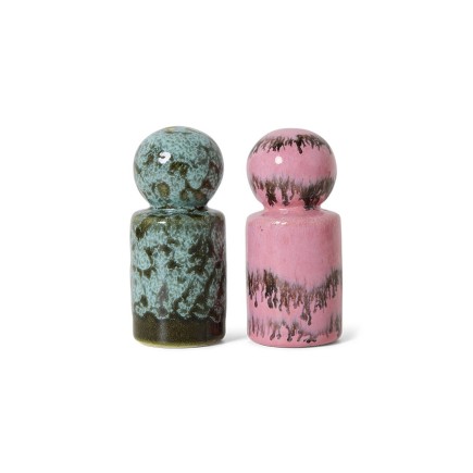 Saliere poivrier gres multicolore vintage Hk living set de 2