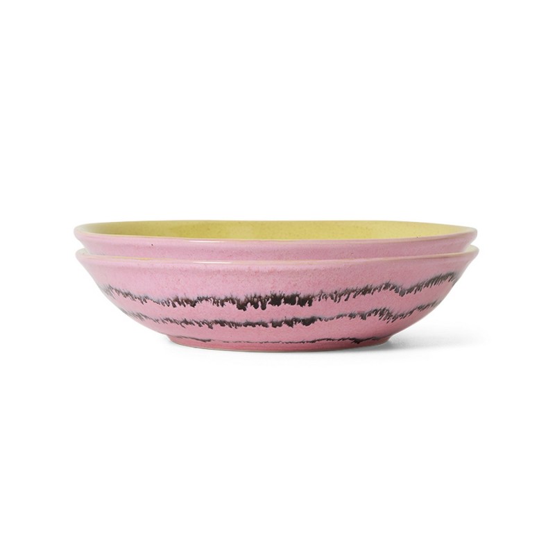 Assiette creuse a curry gres couleur rose jaune Hk living Bubble set de 2