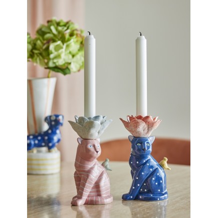 Bougeoir gres fantaisie chats couleur Bloomingville ERI set de 2