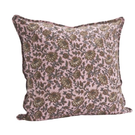 Grande housse coussin coton rose imprime fleurs Madam Stoltz