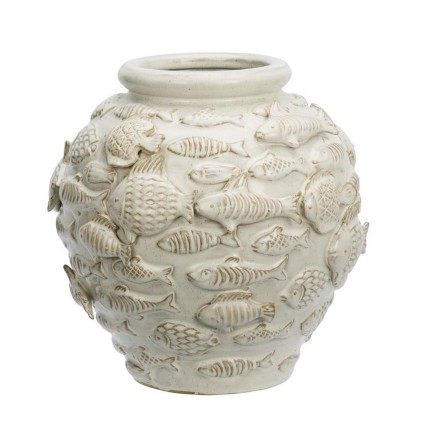Vase decoratif gres texture poissons scluptes Madam Stoltz