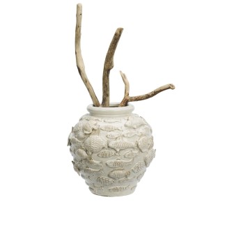 Vase decoratif gres texture poissons scluptes Madam Stoltz