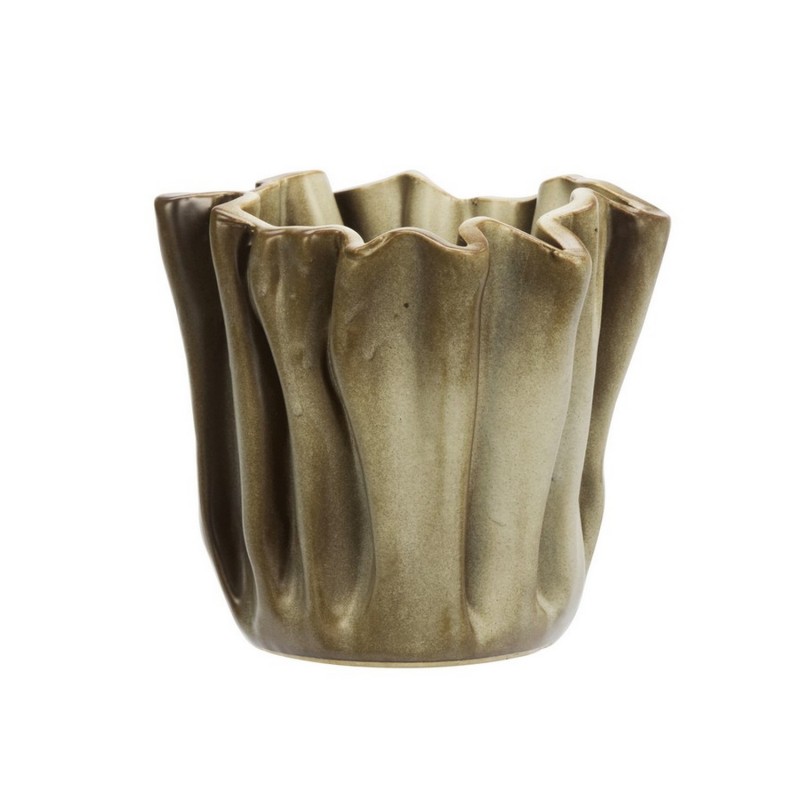 Cache pot decoratif gres plisse texture Madam Stoltz