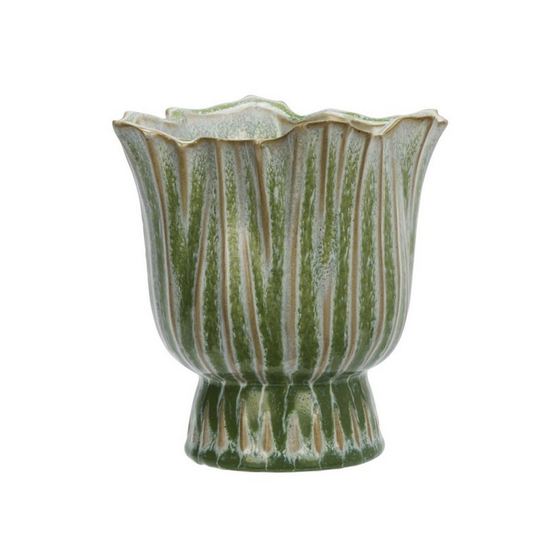 Cache pot decoratif gres organique vert Madam Stoltz