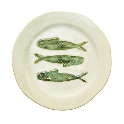 Assiette plate gres motif poissons couleur Madam Stoltz