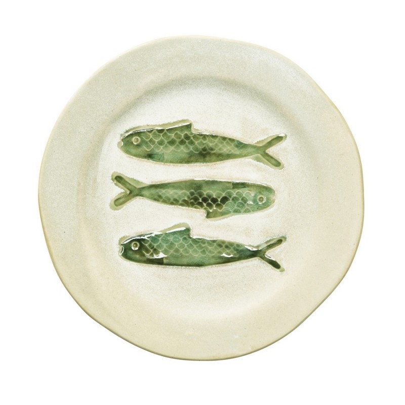 Assiette plate gres motif poissons couleur Madam Stoltz