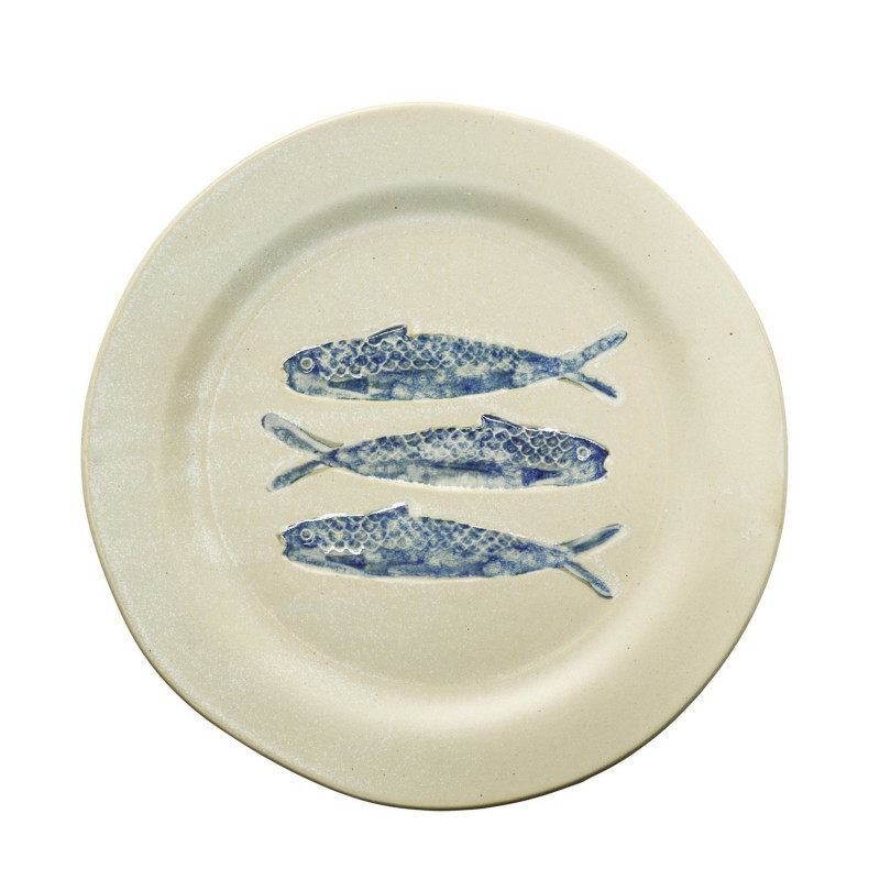 Assiette plate gres motif poissons couleur Madam Stoltz