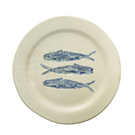Assiette plate gres motif poissons couleur Madam Stoltz