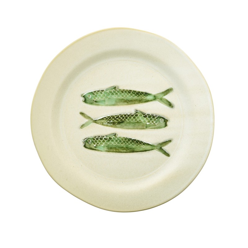 Grande assiette plate gres motif poissons couleur Madam Stoltz