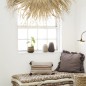 madam stoltz grande housse de coussin carree coton gris pompons