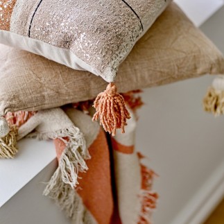 plaid coton recycle franges orange bloomingville caya