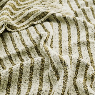 plaid coton recycle rayures jaune moutarde blanc franges madam stoltz