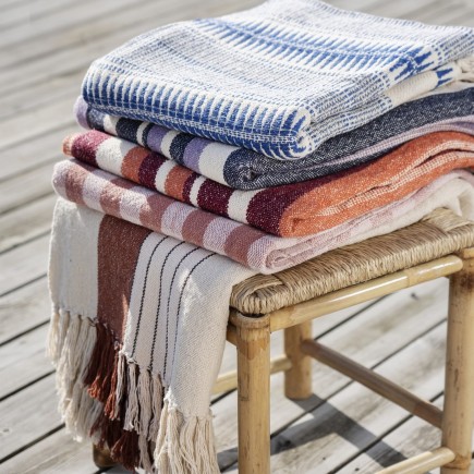 Plaid coton recyclé rayures franges Madam Stoltz