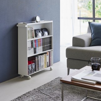 etagere bibliotheque basse a roulettes acier blanc yamazaki tower