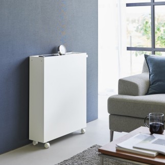 etagere bibliotheque basse a roulettes acier blanc yamazaki tower