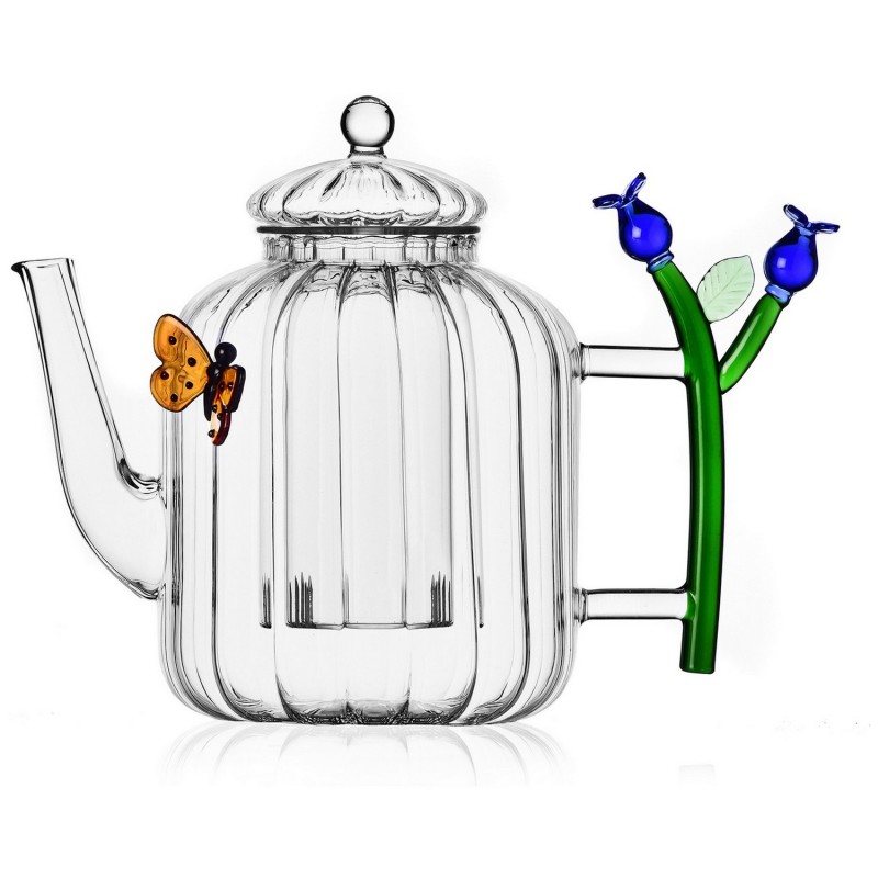Theiere verre sculpte papillon fleurs Ichendorf Milano Botanica