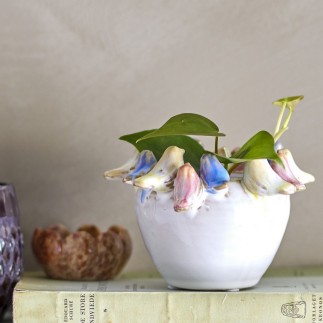 Cache pot decoratif oiseaux gres Bloomingville Eanna