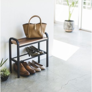 banc range chaussures bois metal noir yamazaki tower