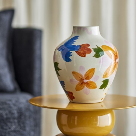 Vase peint fleurs oiseau multicolore Bloomingville Maricala