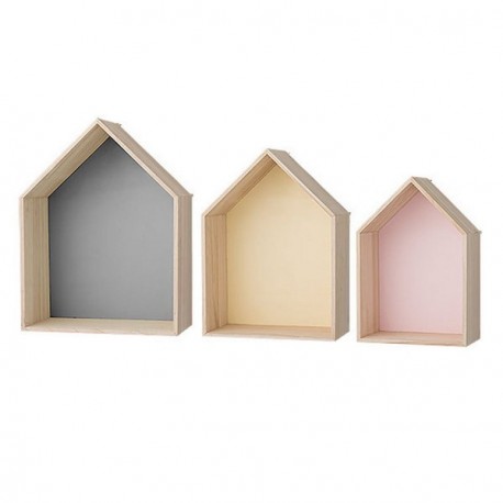 Etagère murale bloomingville maisons multicolores (set de 3)