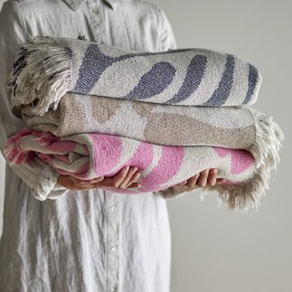 plaid cozy franges coton recycle rose bloomingville alk
