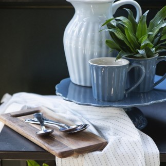 ib Laursen Landhausstil-Becher Mynte aus blauem, geripptem Steingut