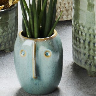 madam stoltz pot a cactus gres visage vert clair HY15321-10-G