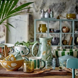 mug large gres peint main design vert bloomingville linora set de 3
