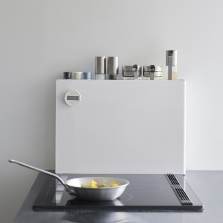 etagere rangement discret compact cuisine metal blanc yamazaki tower